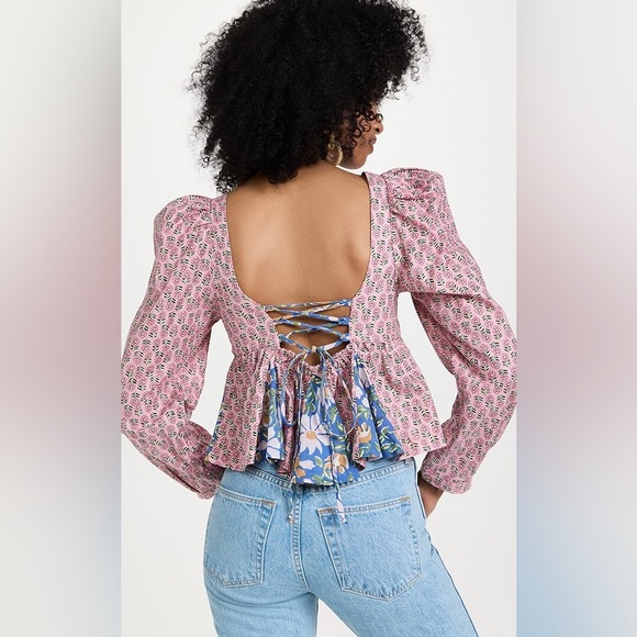 ALIX OF BOHEMIA Caroline Aster Multi-Floral Empire-Waist Crop Top . - Picture 3 of 10